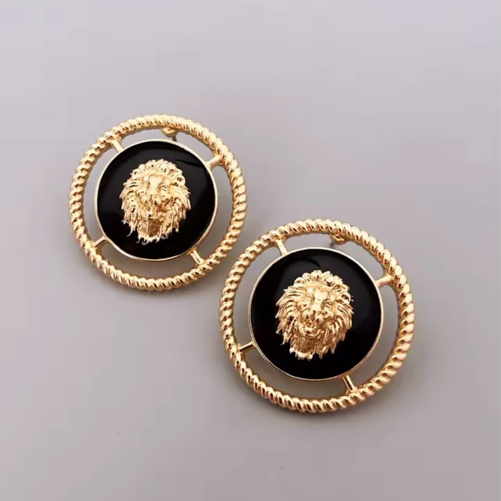 Elegant Gold and Black Lion Earrings